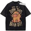 Bandai T-shirt sportiva a maniche corte beige unisex in puro cotone lavato vintage con stampa Pokémon Psyduck e punti interrogativi