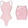 sporlike Costume da bagno sexy 3 pezzi con minigonna, bikini push-up da donna, tinta unita, monokini a taglio alto, abbigliamento da spiaggia
