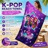 NONE Telo Mare K-Pop Viola con Stampa Piatta di Idol Cartoon, Morbido Asciugamano da Bagno per Viaggi Estivi e Piscina, Anti-Sabbia