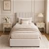 Letto 90x200 con base a doghe, letto contenitore con meccanismo idraulico, struttura letto singolo con contenitore, letto per bambini imbottito in lino