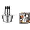 HOOMEI Tritatutto in Acciaio Inox 2L - Tritacarne, Motore in Rame da 300W, 2 Velocità, 4 Lame Doppie in Acciaio, Materiale Alimentare e Coperchio Sigillante - Taglio Veloce e Preciso per la Cucina