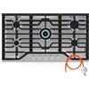 Klarstein Turbocast - Piano Cottura a Gas, 5 Bruciatori, Acciaio Inox 304, Wok: 3,4 kW, GPL, Accensione Elettrica, Supporti in Ghisa, Kit di Conversione Incluso, 910x85x510 mm
