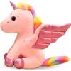 VorIrydian Peluche Unicorno Cartoon, Tema Unicorn Kawaii Giocattolo Morbido con Ali di Corno e Coda Arcobaleno Regalo Compleanno Natale (Rosa, 22cm) (B)