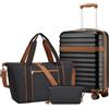 KONO Set da Viaggio 3 Pezzi con Valigia Bagaglio a Mano 55 cm in ABS+PC, Borsa da Viaggio 32 L e Borsa Organizer, Trolley Rigido con Ruote 360° e Lucchetto TSA (55 cm, Nero)