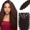 Lakaisa Deep Wave Human Hair Extensions Clip In Extensions Capelli Veri Umani Naturali Capelli Real Human Hair Extensions Clip Invisible #4 Chocolate Brown 120g 7pcs for Women 14 Pollici