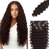 Lakaisa Deep Wave Human Hair Extensions Clip In Extensions Capelli Veri Umani Naturali Capelli Real Human Hair Extensions Clip Invisible #4 Chocolate Brown 120g 7pcs for Women 18 Pollici
