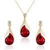 Clearine Cristalli austriaci Goccia Jewellery Set Smalto Foglia Elegante Strass Ciondolo Collana Orecchini Pendenti per Donne Rosso Colore Oro-Fondo