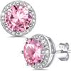 Bestyle Orecchini Donna Punto Luce 2 Carati, Ipoallergenici con Punta in Argento 925, Pietre Portafortuna Rotonde per i 12 Mesi Brillante Tormalina Rosa, Regalo per Donna