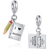 MiniJewelry Ciondolo a forma di libro aperto con matite, adatto ai braccialetti Pandora, con la scritta in inglese Knowledge is Power, I Love Reading, regalo di Natale e compleanno, gioiello ideale per figlia