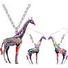 DUOWEI Set di collana e orecchini a forma di giraffa, per donne e ragazze, idea regalo, Acciaio legato smaltato, Nessuna pietra preziosa