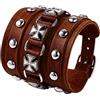 OIDEA Bracciale Uomo in Pelle-Hiphop Punk Gotico Croce Rivetto Braccialetto Regolabile Cuoio Largo Marrone Regalo Uomo Donna Ragazzo Halloween