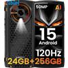 Smartphone indistruttibile , 24GB+256GB/1TB Telefono da lavoro , 6.7" Hd+120Hz,