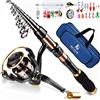 BNTTEAM Set Combinato Canna Da Pesca Telescopica Mulinello Da Spinning 99% Carbonio Con Borsa Esche Per Mare Acqua Dolce Stagno Fiume (T1-Kit completi, 2.1M/82.6in/6.88ft)