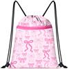 htdayang Borsa con coulisse con fiocco rosa, zaino impermeabile con coulisse per arrampicata su roccia, piscina e attività al mare, borse sportive di grande volume per scuola, nuoto, viaggi, fitness
