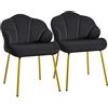 Yaheetech Set 2 Sedie da Salotto Moderna Design a Conchiglia Sedia Imbottita da Soggiorno Poltrona in Velluto Camera da Letto Sedie con Schienale Gambe in Metallo Portata 136 KG Nero/2 Pezzi