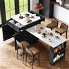 Wyibwy Tavolo da bar estensibile con contenitore (133-202×70×93,5 cm), con due cassetti e quattro scomparti, tavolo da cucina estensibile per isola, carrello da cucina con ripiani laterali, Nero