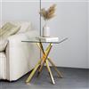 GOLDFAN Piccolo tavolino in vetro con gambe dorate per soggiorno tavolino quadrato moderno comodino contemporaneo per camera da letto
