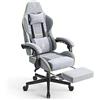 Dowinx Sedia Gaming, Sedia da Ufficio in Tessuto con Cuscino a Molle, Sedia Gamer Regolabile in Tessuto con Supporto per Testa, Sedia Ergonomica da Ufficio con Poggiapiedi, Gris et Vert