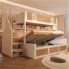 Dolamaní Letto a castello in legno da 90 x 200 cm e 140 x 200 cm, per 2-3 persone, con vano portaoggetti idraulico, scala, rete a doghe e protezione anticaduta, senza materasso, bianco e naturale