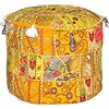 Aakriti Gallery - Copri pouf rotondo in stile etnico indiano, rivestimento decorativo indiano in cotone ricamato per poggiapiedi, solo federa (46 x 33 cm) Giallo