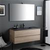 Kiamami Valentina - Mobile bagno sospeso 120cm rovere con lavabo ceramica nero opaco e specchio LED | Berlin