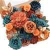 Serwalin Fiori artificiali, centrotavola in seta arancione bruciato, bouquet di fiori finti, set per matrimoni, matrimoni, baby shower, feste fai da te, decorazioni per torte domestiche