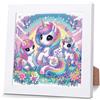 Pujeknm Diamond Painting per bambini con cornice in legno, set completo di immagini per pittura con diamanti 5D, fai da te, decorazione per la casa, 18 x 18 cm