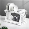 ESPOMASISHOP Scolapiatti Doppio su 2 Livelli, Plastica Bianca BPA Free, 46 cm con Vaschetta Raccogligocce, Organizer Piatti DÜNYA