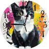 Mexpekil Orologio da parete decorativo per la casa, grazioso gatto con sfondo colorato, stampa di cartoni animati, 25,4 cm, silenzioso, funzionamento a batteria, per camera da letto, cucina,