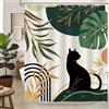 hometrixx Tenda Doccia Boho 180x200 cm Poliestere Impermeabile Metà Secolo Astratto Nero Gatto Verde Foglia Sole Piante Tropicali Tenda Vasca da Bagno con 12 Ganci Lavabile in Lavatrice per Casa Hotel