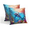 Myfsucce Set di 2 federe per cuscini impermeabili per esterni, 45 x 45 cm, stampa su entrambi i lati, con cerniera invisibile, motivo: delfini, oceano, mare, marina, delfini, per giardino, patio