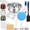 NPFVKSA Kit per la creazione di candele, vaso fuso di cera da 480 ml, 120 stoppini per candele, 3 set di vasi di cera, 120 adesivi per stoppini per candele, kit per la creazione di candele per adulti