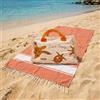 TexLom Telo Mare Fouta con Frange 80x160 cm con Borsa Coordinata Con Zip, Leggero e Assorbente (Arancione Tartarughe)