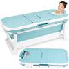 Ansobea Vasca da bagno pieghevole XXL, 149 x 60 x 50 cm, per adulti, con copertura, pieghevole, mobile con cestino, per bagno, doccia e balcone, blu