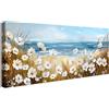 HALFLEMART Stampa su tela Con Cornice Onda Marina Dell'oceano Blu Pittura Fiori Bianchi di Margherita Quadri su tela Spiaggia Costiero Quadri Moderni Stampe da Parete Soggiorno Camera da Letto 50x120cm