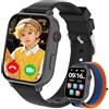PTHTECHUS 4G Smartwatch Bambini GPS, Orologio Smartwatch per Bambino Bambina con Telefono, Videochiamata Chat Vocale Contapassi Camera Modalità Classe, Smart Watch Ragazza e Ragazzo 4-12 Anni (Nero-S2)