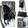 PHINIENLAND Cover per Samsung Galaxy S22 custodia portafoglio Cavallo nero | 3 scomparti carte, 1 tasca banconote, Chiusura magnetica, Supporto, Pelle PU flip cover per Samsung S22