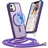 Pnakqil Cover per iPhone 12/12 Pro con Cordino, Compatibile con MagSafe, Custodia Silicone Magnetica Opaca Semi-Trasparente con Cordino Regolabile, Soft-Touch Anti-Impronta & Antiscivolo Case, Viola