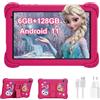 YOBWOK Tablet Bambini,8 Pollici Android 11,6GB RAM 128GB Rom per Bambini 3 a 6 8 10 Anni,Controllo Parental Doppia Fotocamera,WiFi Bluetooth,Educativo Kids Tablet con Custodia,Rosa
