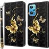 BLOTECH Custodia a Libro for Realme GT Neo 3T 5G Chiusura Magnetica Wallet Case 3D Pittura Colorata Protettiva Flip Cover Portafoglio Wallet Alta Qualità con Farfalla dorata Motivo Design