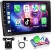 Podofo 2 Din 9'' Autoradio Wireless Apple Carplay Android Auto Radio, [4+64G] Autoradio Doppio Din Bluetooth con Schermo UI 59/GPS/WiFi/DSP/FM/RDS/Doppia USB + Telecamera Posteriore AHD, Microfono