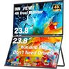 InnoView Doppio monitor portatile da 23,8 pollici, 100% sRGB 3840 x 2160P, 4K 315°, regolabile, doppio impilato, pieghevole, prolunga di visualizzazione con HDMI/USB-C/DP per laptop Windows Mac