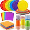 LATERN 120 Pezzi Stoviglie Colorate per Neon Feste in Carta, 30 x 23CM Piatti da Piani e 18CM Piatti da Insalata, 30 x Tazze da 270ml, 30 x Tovaglioli - per Neon Fiesta Arcobaleno Feste Decorazioni