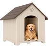PawHut Cuccia per Cani da Esterno Taglia Grande Media 88x78x89 cm Beige | Casetta per Cani, Plastica Impermeabile, Base Rialzata, Finestre, Tetto Spiovente, Giardino Patio Terrazza Casa