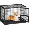 Fobyfurny Gabbia Robusta per Cani, L, 93 x 57,5 x 64 cm, Nero | Porta Laterale e Vassoio Rimovibile, Facile da Pulire, 4 Porte Casetta per Animali, Cuccia Cane Interno