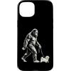 Vintage Bigfoot and Maltese Cryptid Humo Custodia per iPhone 15 Plus Bigfoot Walking - Girello maltese divertente per cani