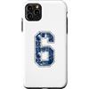 Navy Silver White Number Grunge Sports J Custodia per iPhone 11 Pro Max Numero 6 Navy Argento Bianco Grunge Player Jersey Fan