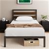Zinus Kai Struttura Letto Singolo 80x190 cm con Testiera in Bambù - Rete Singola con Doghe in Metallo Incluse - Altezza 25.4 cm con Spazio Sottostante - Facile da Montare - Nero e Marrone