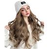 Generic Parrucca sintetica ondulata lunga, cappello beanie - nero, biondo, marrone - taglia unica, accessorio invernale caldo ed elegante