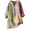 Generic Camicie in lino 2026 per donna con scollo a V, abbottonatura estiva, in garza, da indossare con leggings, camicette oversize trasparenti primaverili, maniche 3/4, camicetta lunga manica club fluida